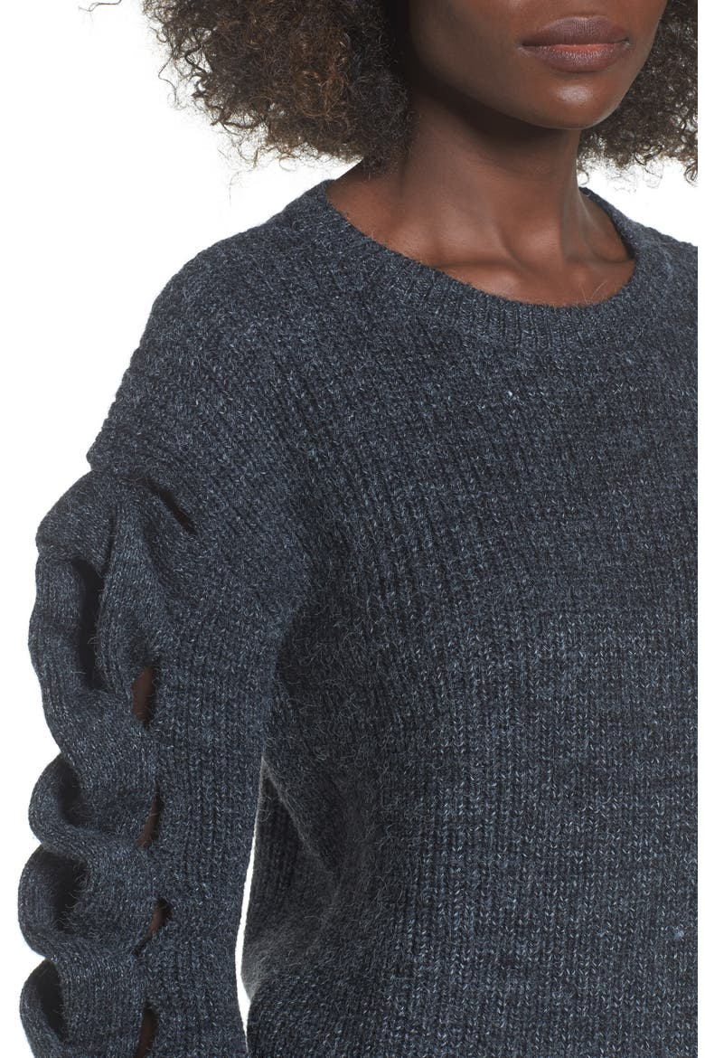 Twist Sleeve Sweater, Alternate, color, GREY MEDIUM CHARCOAL HEATHER