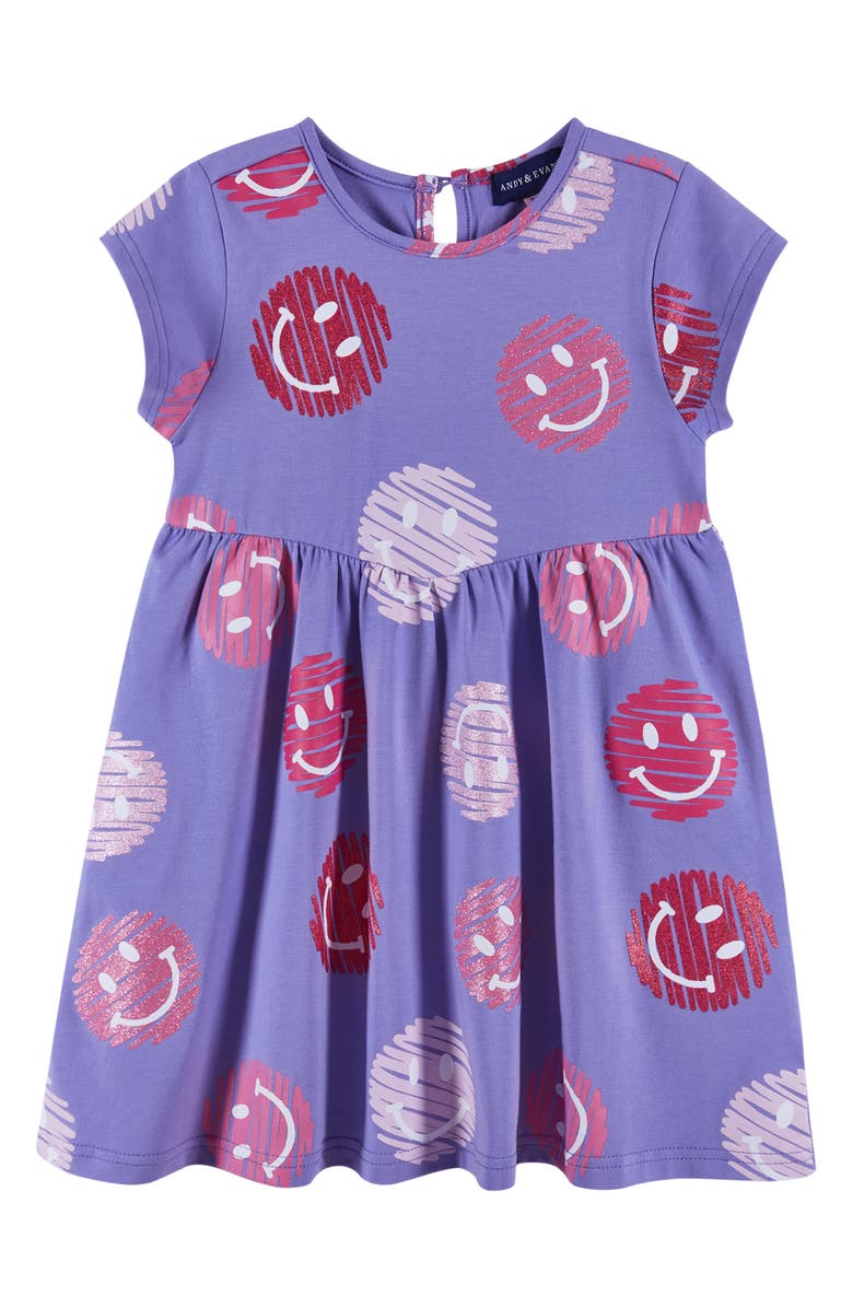 Andy & Evan Kids' Smiley Print Jersey Dress, Main, color, 
