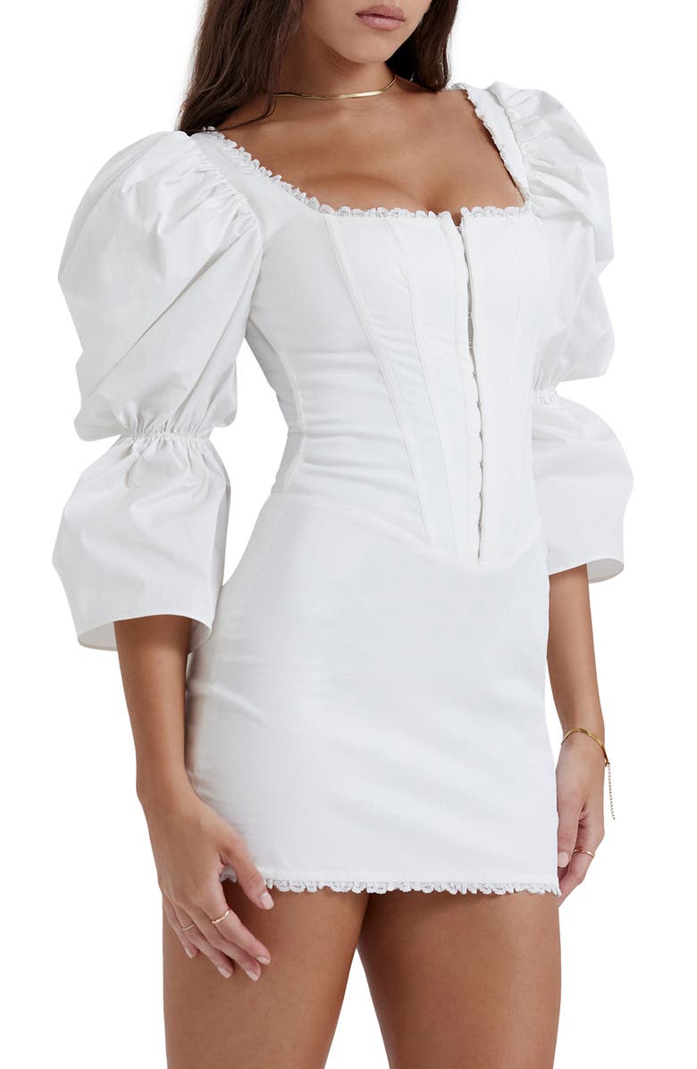 HOUSE OF CB Matilda Corset Bodice Cotton Blend Minidress, Alternate, color, White