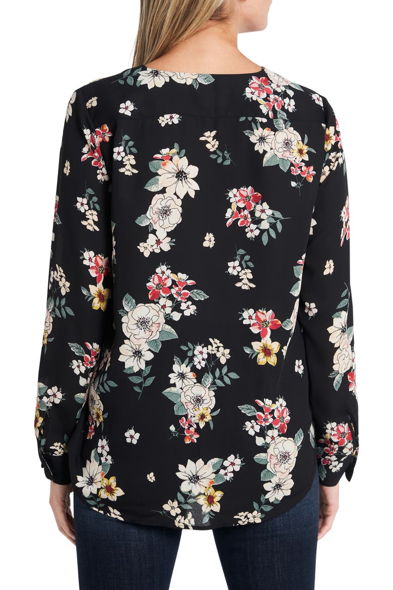 V-Neck Floral Faux Wrap Blouse, Alternate, color, RICH BLACK
