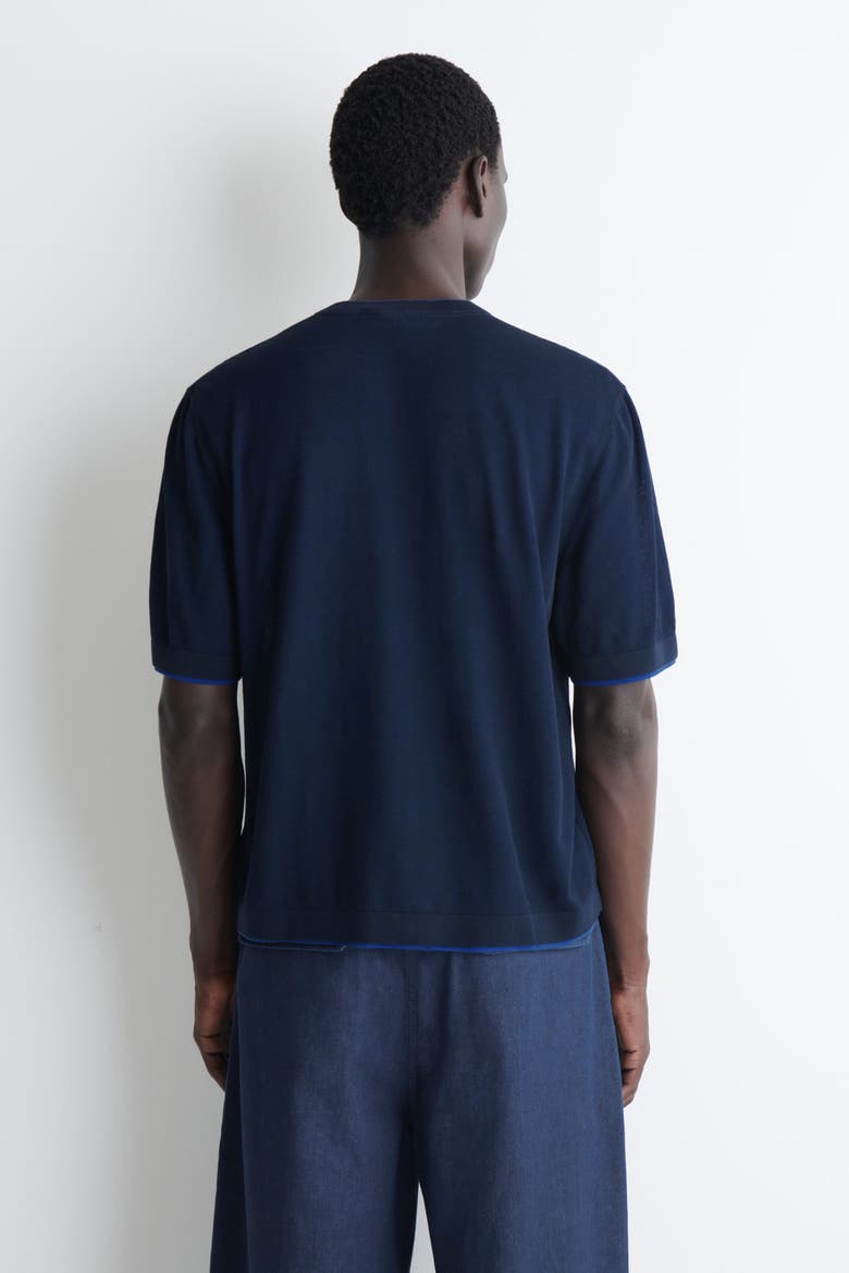 Layered Knitted Cotton T-shirt, Alternate, color, NAVY / COBALT BLUE