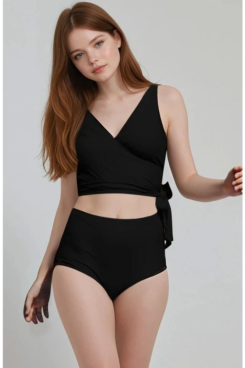 Emery 2-Piece Wrap Style Swim Set With Reversible Top and High-Waisted Bottom, Main, color, Black