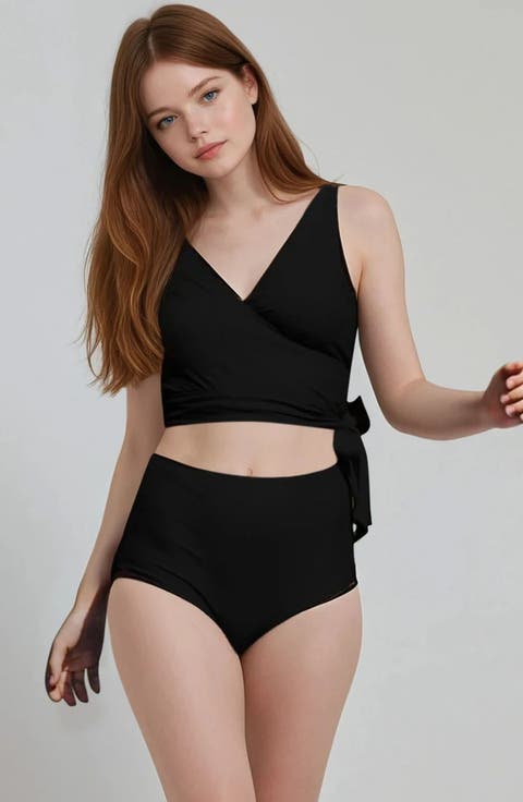 Emery 2-Piece Wrap Style Swim Set With Reversible Top and High-Waisted Bottom