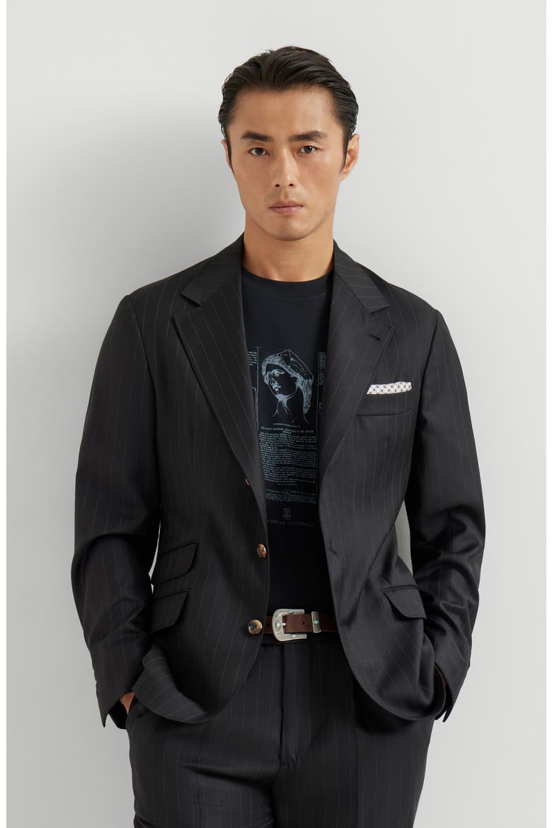 Chalk stripe unconstructed Cavallo blazer, Alternate, color, Black