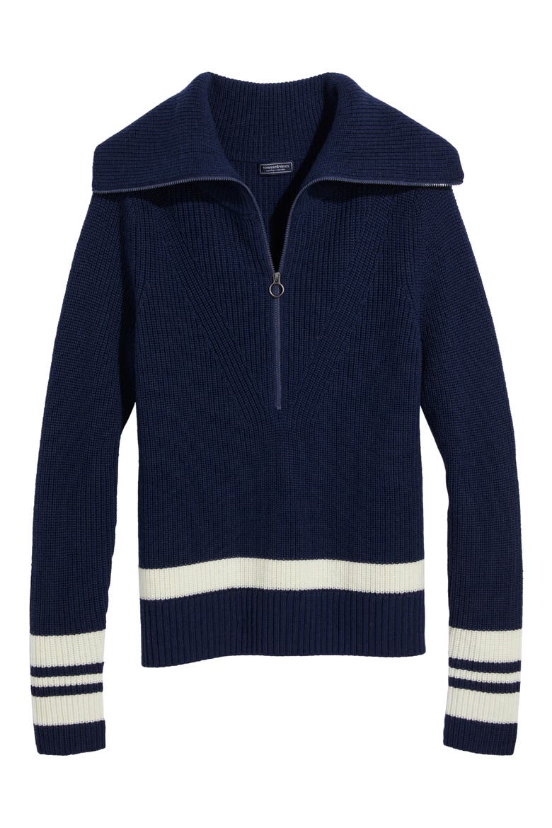Stripe Half-Zip Merino Wool Sweater, Alternate, color, NAUTICAL NAVY