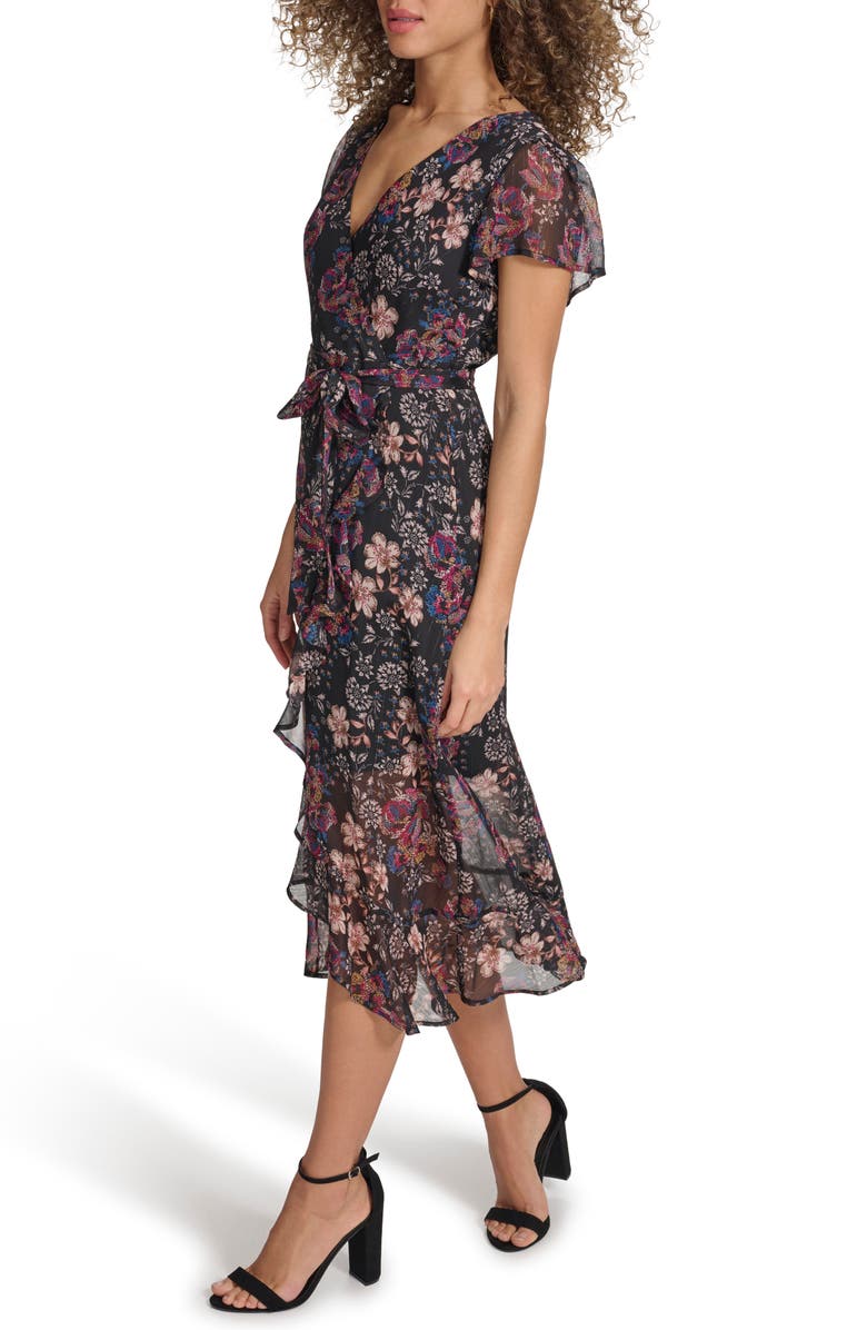 Kensie Metallic Chiffon Dress, Alternate, color, Black Multi