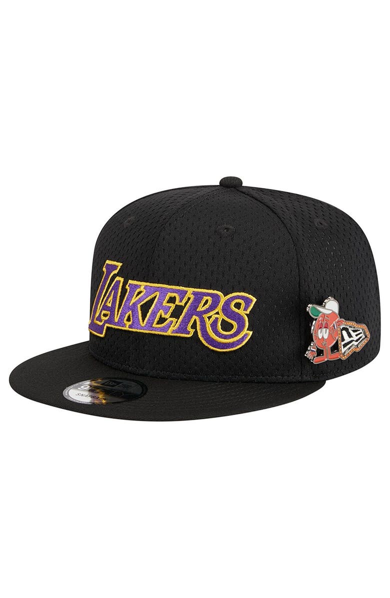 New Era Men's New Era Black Los Angeles Lakers Post-Up Pin Mesh 9FIFTY Snapback Hat, Main, color,
