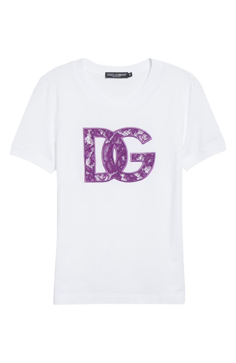 Dolce&Gabbana Lace Inset Jersey Logo T-Shirt, Alternate, color, W0800 Bianco Ottico