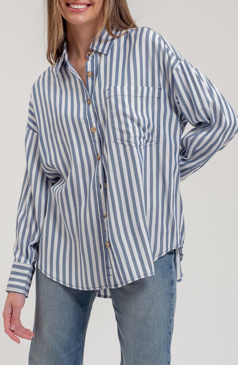 Blu Pepper Stripe Button Down Top, Main, color, Blue