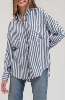 Blu Pepper Stripe Button Down Top
