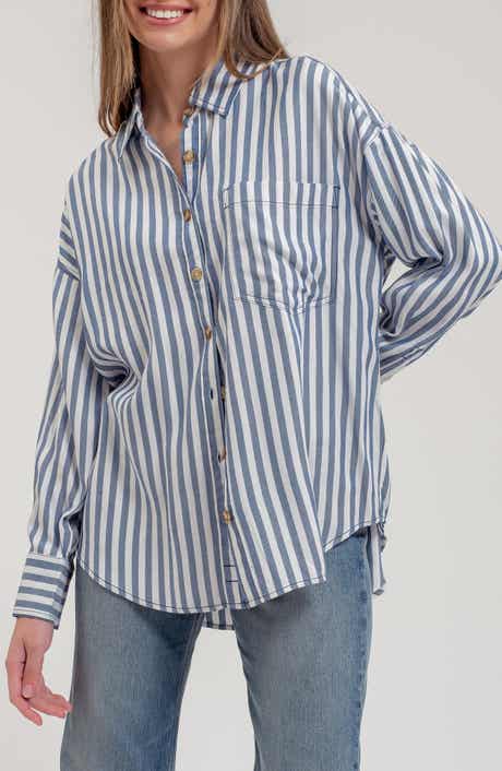 Blu Pepper Stripe Button Down Top