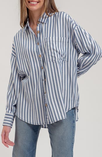 Blu Pepper Stripe Button Down Top In Multi