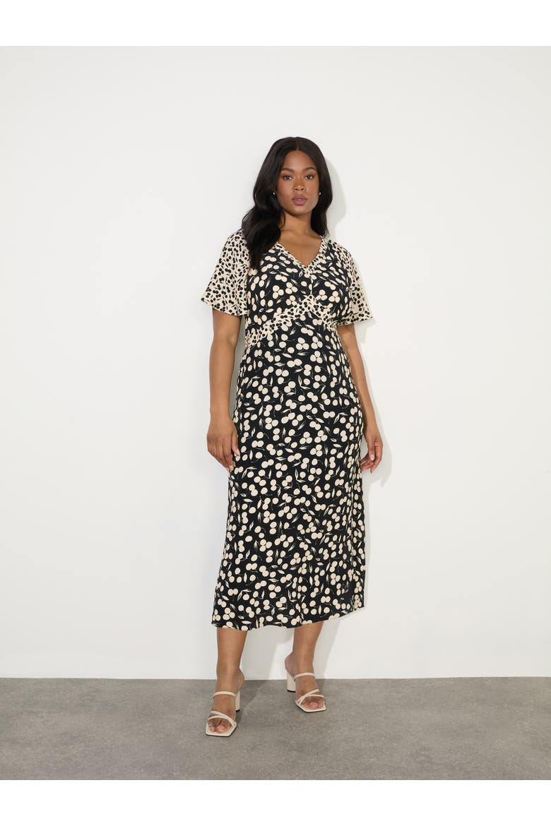 Cherry Mono Print V Neck Midaxi Dress, Alternate, color, Cherry Mono