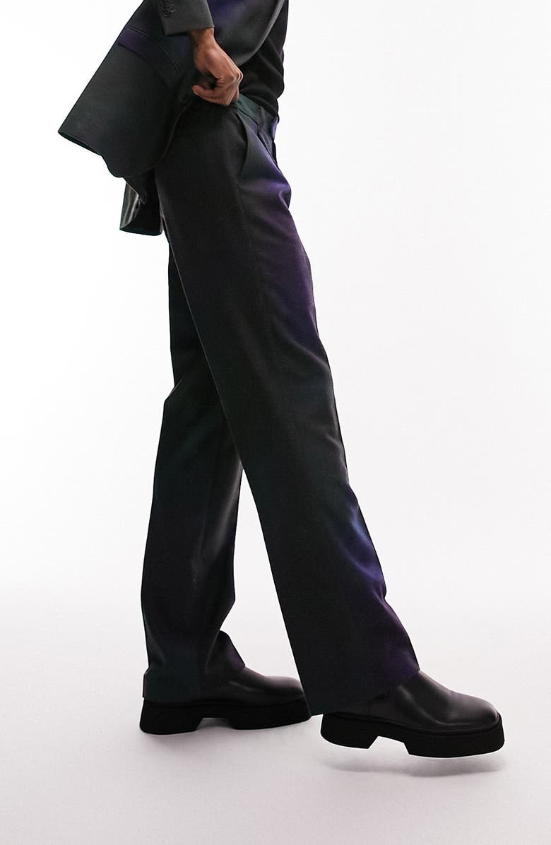 Topman Two-Tone Wide Leg Suit Trousers, Alternate, color,