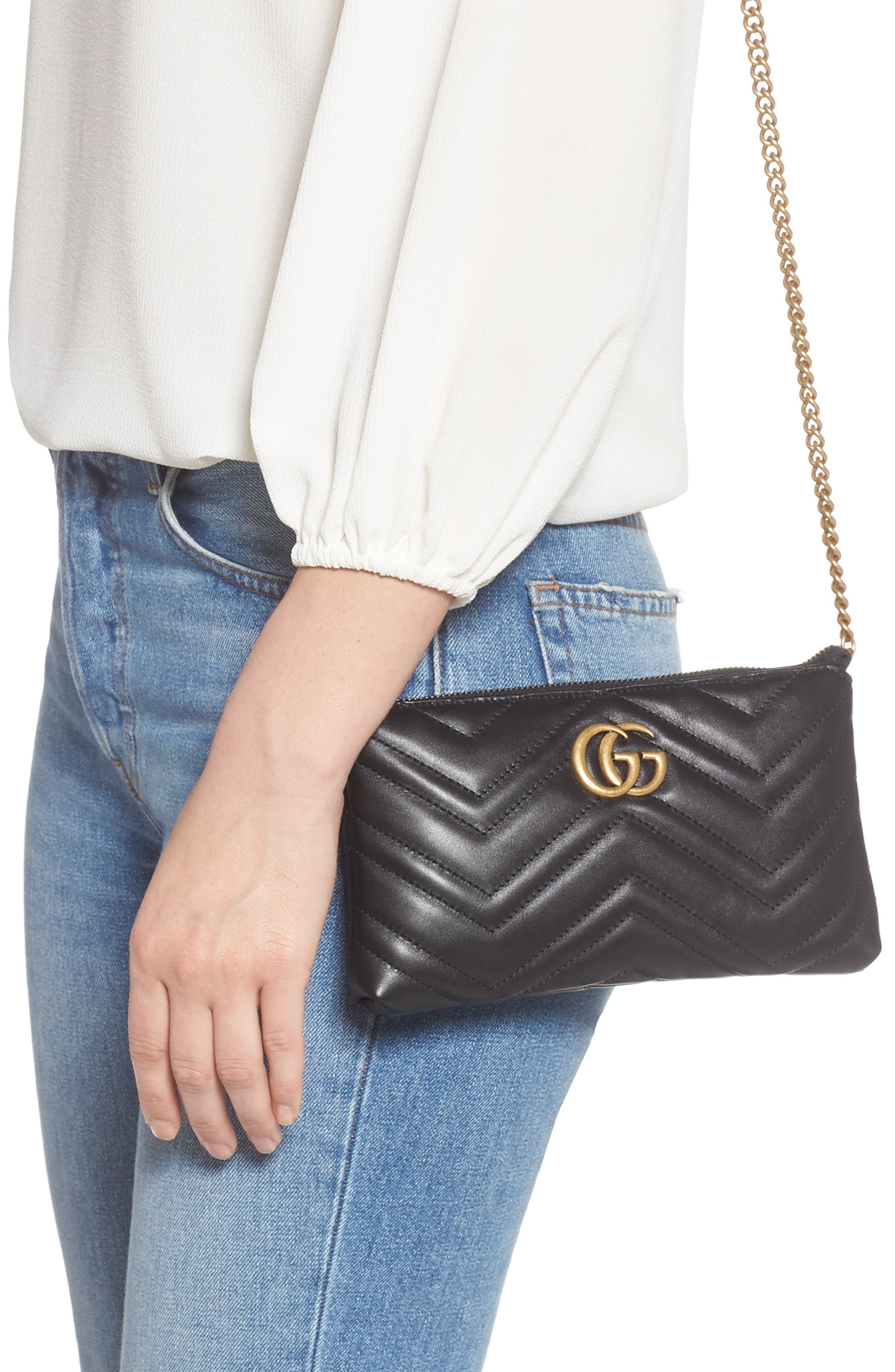 Marmont 2.0 Leather Wallet on a Chain, Alternate, color, NERO