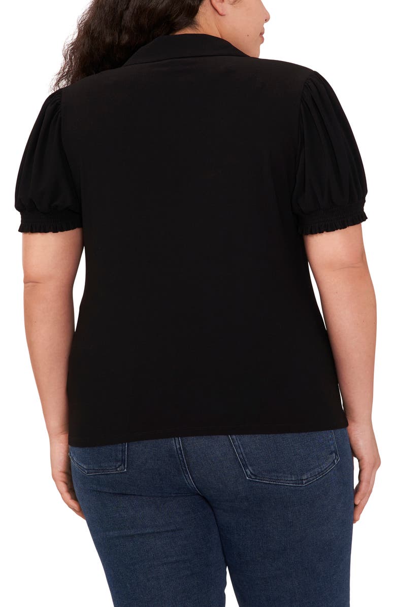 CeCe Puff Sleeve Spread Collar Crepe Knit Top, Alternate, color, 