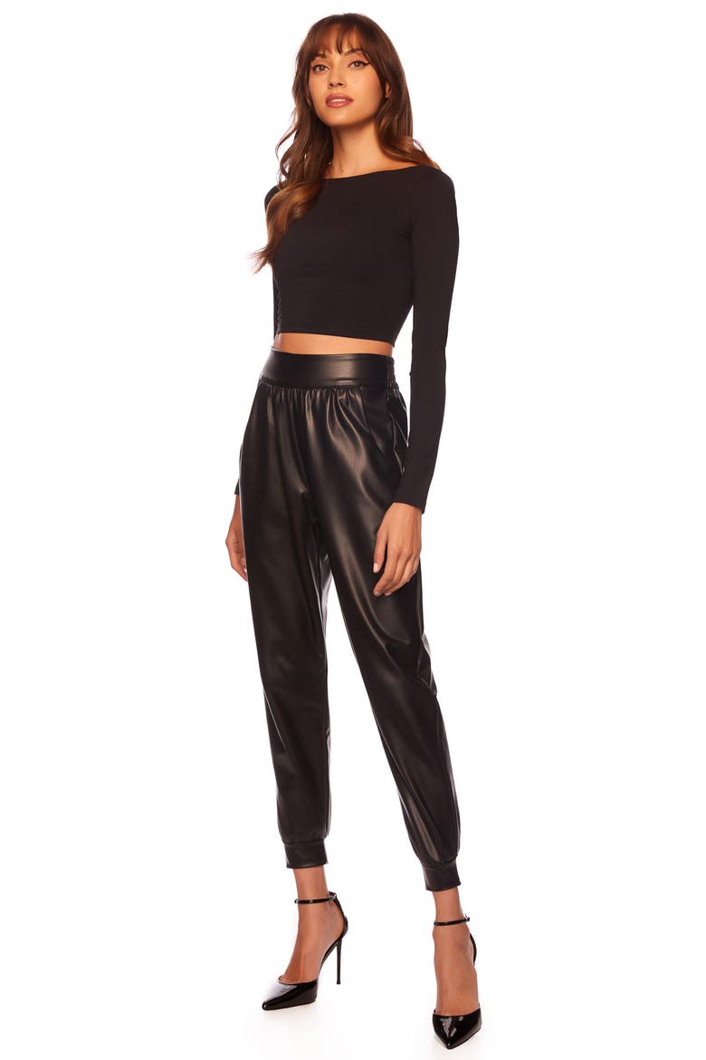 Faux Leather Joggers, Alternate, color, BLACK