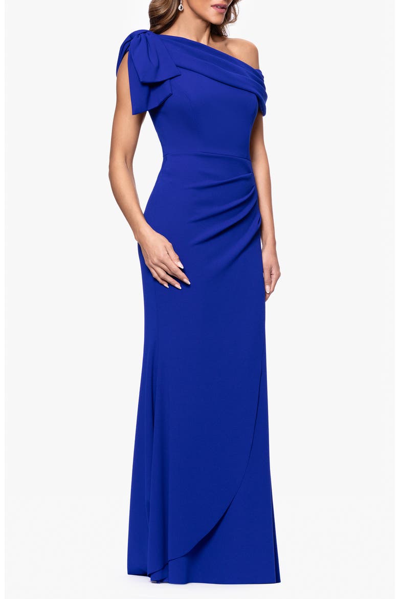 Bow Detail One-Shoulder Mermaid Gown, Alternate, color, MARINE