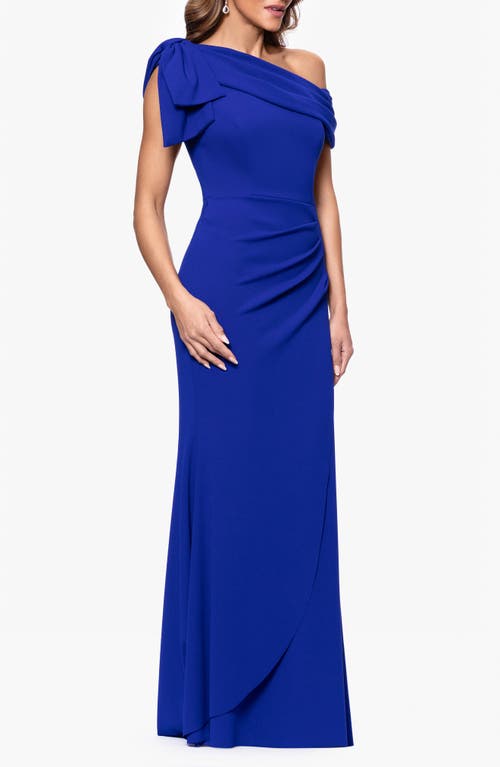 Xscape Evenings Bow Detail One-shoulder Mermaid Gown In Marine