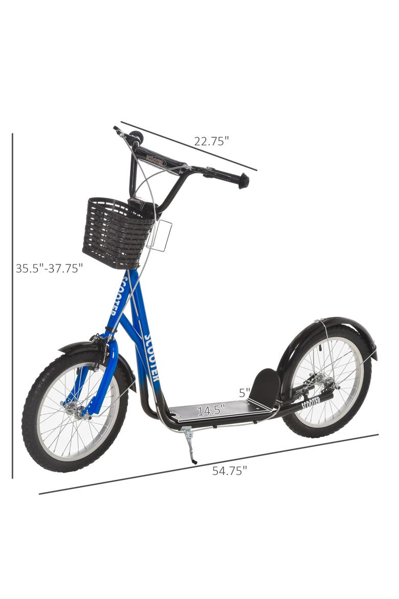Youth Kick Scooter with Adjustable Handlebars, Double Brakes, Tires, Basket, Cupholder, Alternate, color, Blue