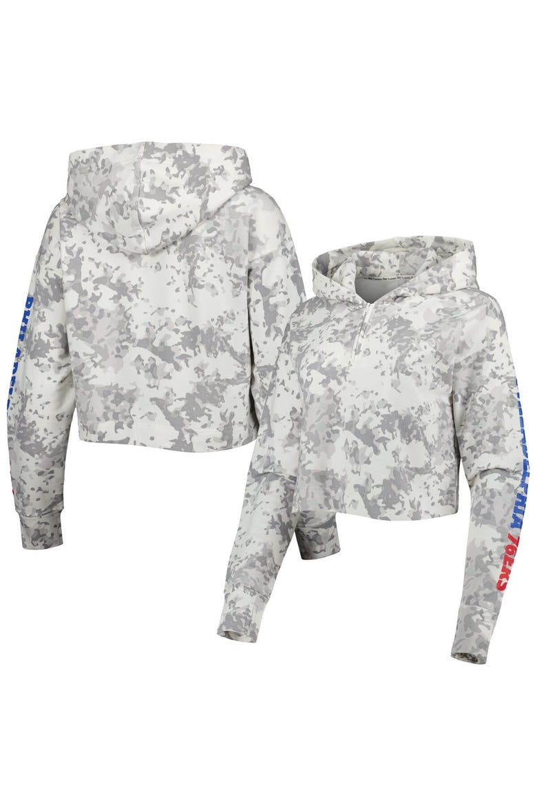 Women's Lusso Gray/White Philadelphia 76ers Maia Tri-Blend Cropped Quarter-Zip Top, Main, color, Gray