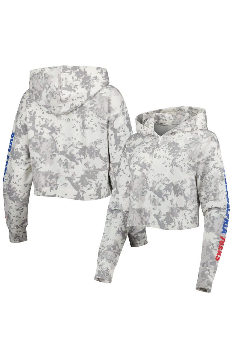 LUSSO Women's Lusso Gray/White Philadelphia 76ers Maia Tri-Blend Cropped Quarter-Zip Top, Main, color, Gray