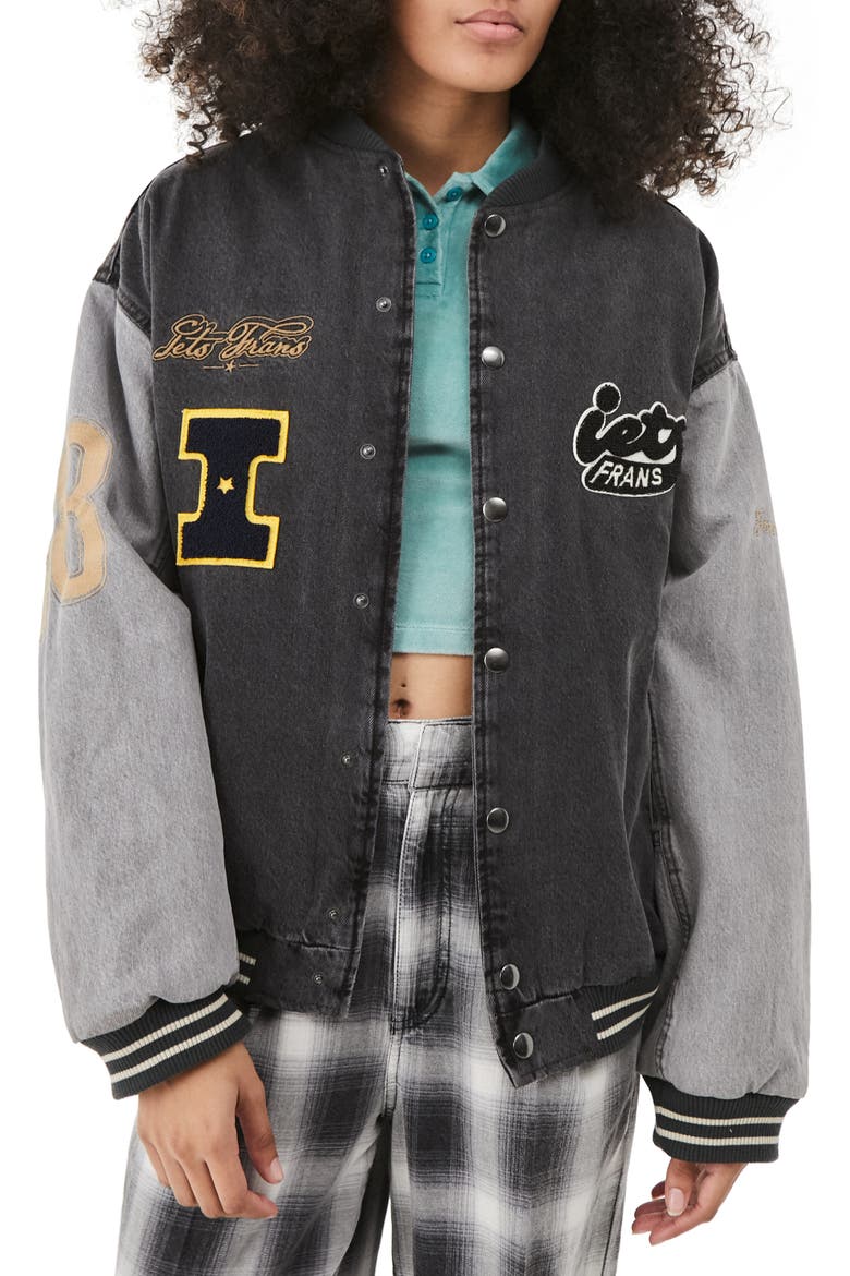 Casual Varsity Jacket, Main, color, BLACK