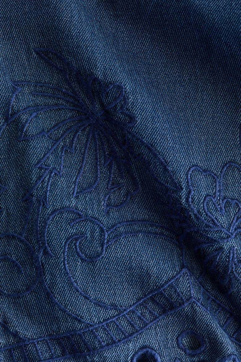 Embroidered Denim Blouse, Alternate, color, Dark denim blue