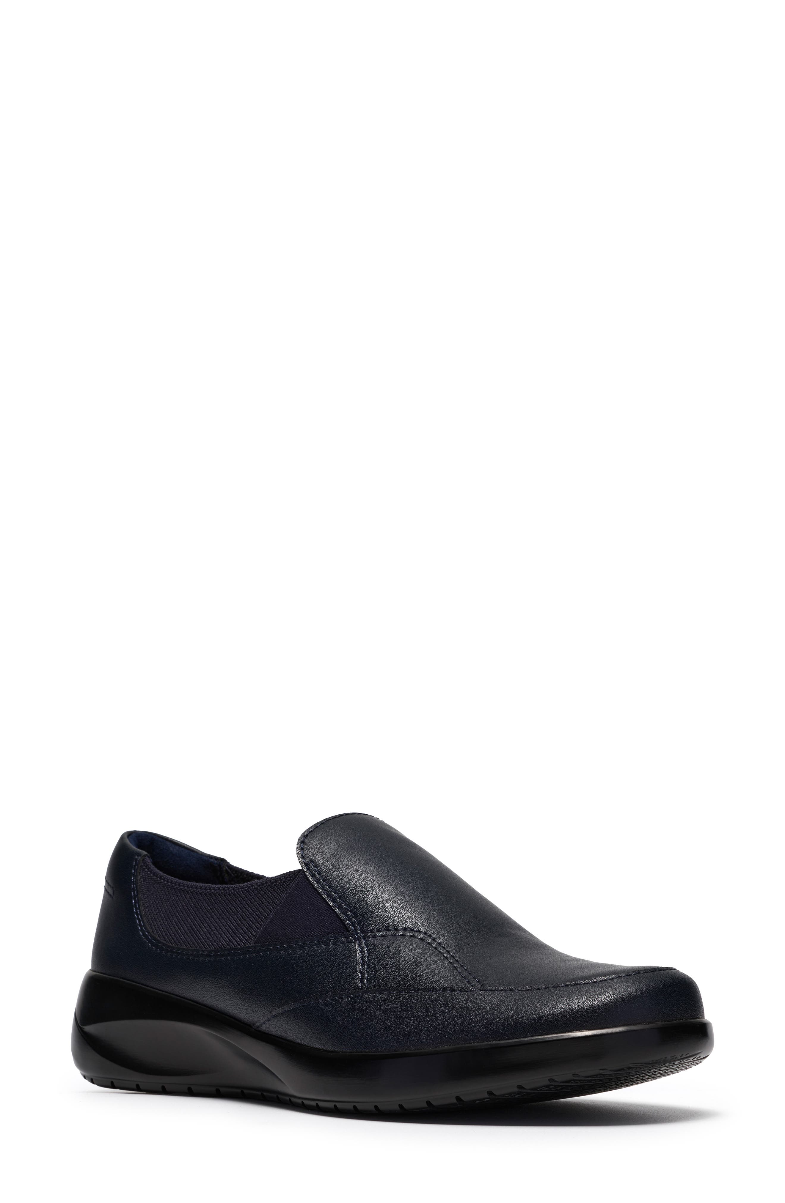 Kaetlyn Mae Leather Slip-On Flat, Main, color, NAVY LEATHER