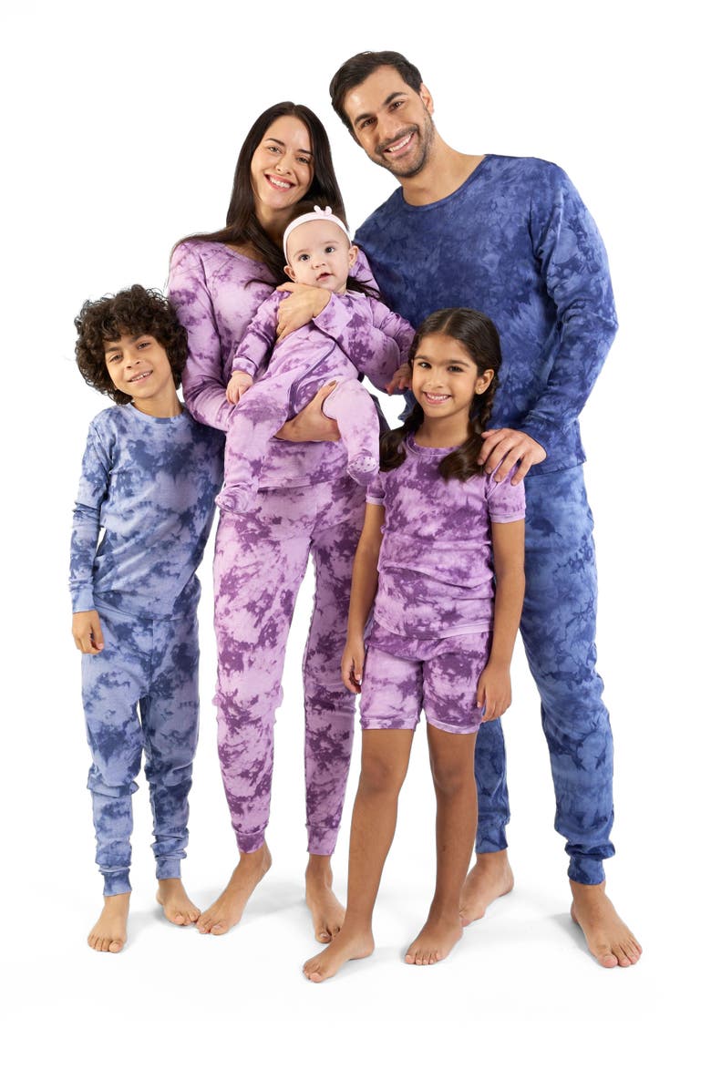 Leveret Footed Cotton Pajamas Matching Family Coordinated Tie Dye Prints, Alternate, color, Tie Dye Navy Mix