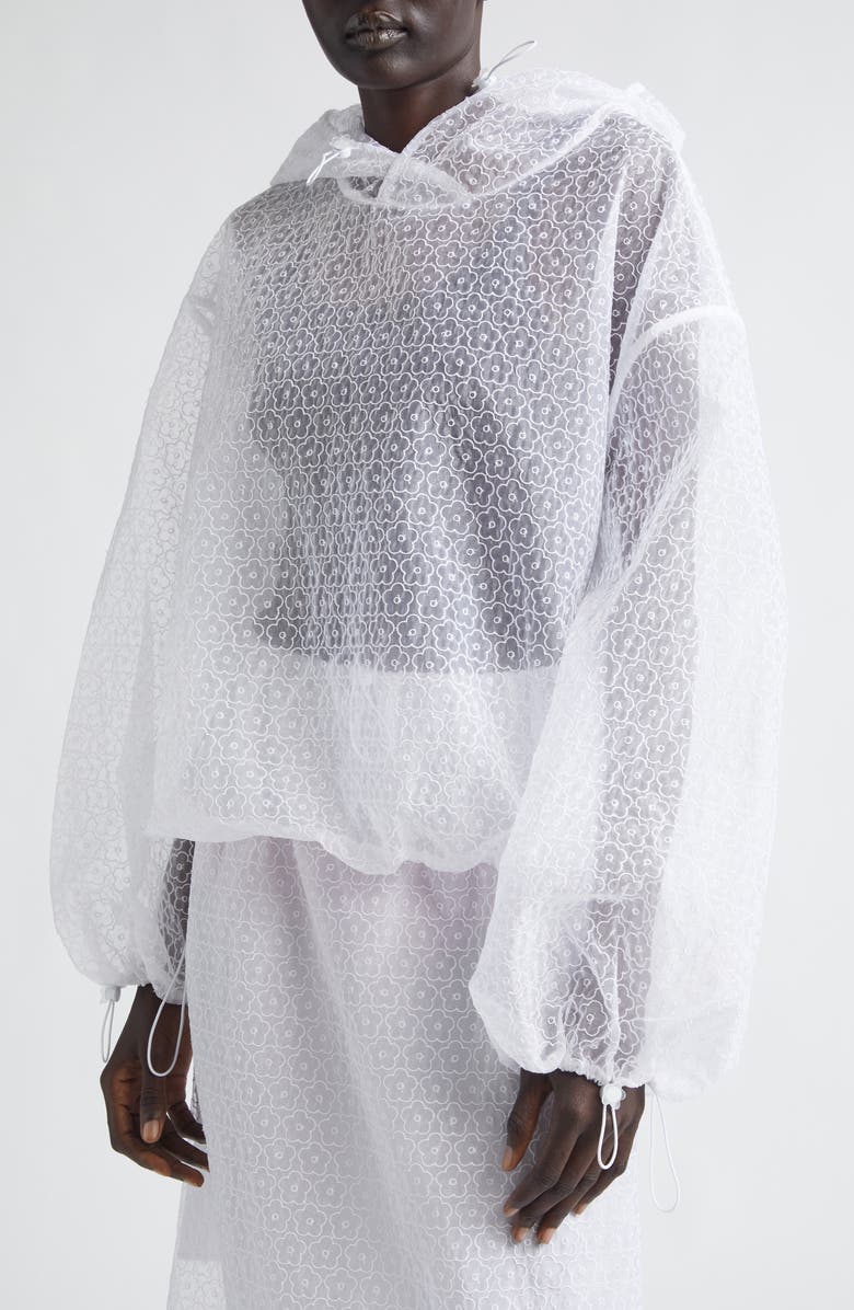 Cecilie Bahnsen Shila Windflower Embroidered Sheer Organza Hoodie, Alternate, color, White