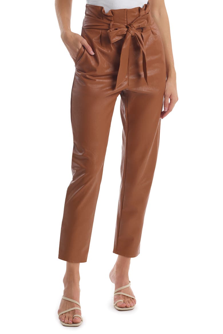 Paperbag Waist Faux Leather Crop Pants, Main, color, COCOA
