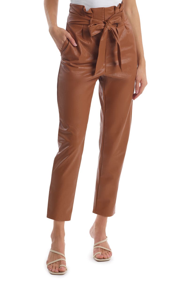 Commando Paperbag Waist Faux Leather Crop Pants, Main, color, Cocoa