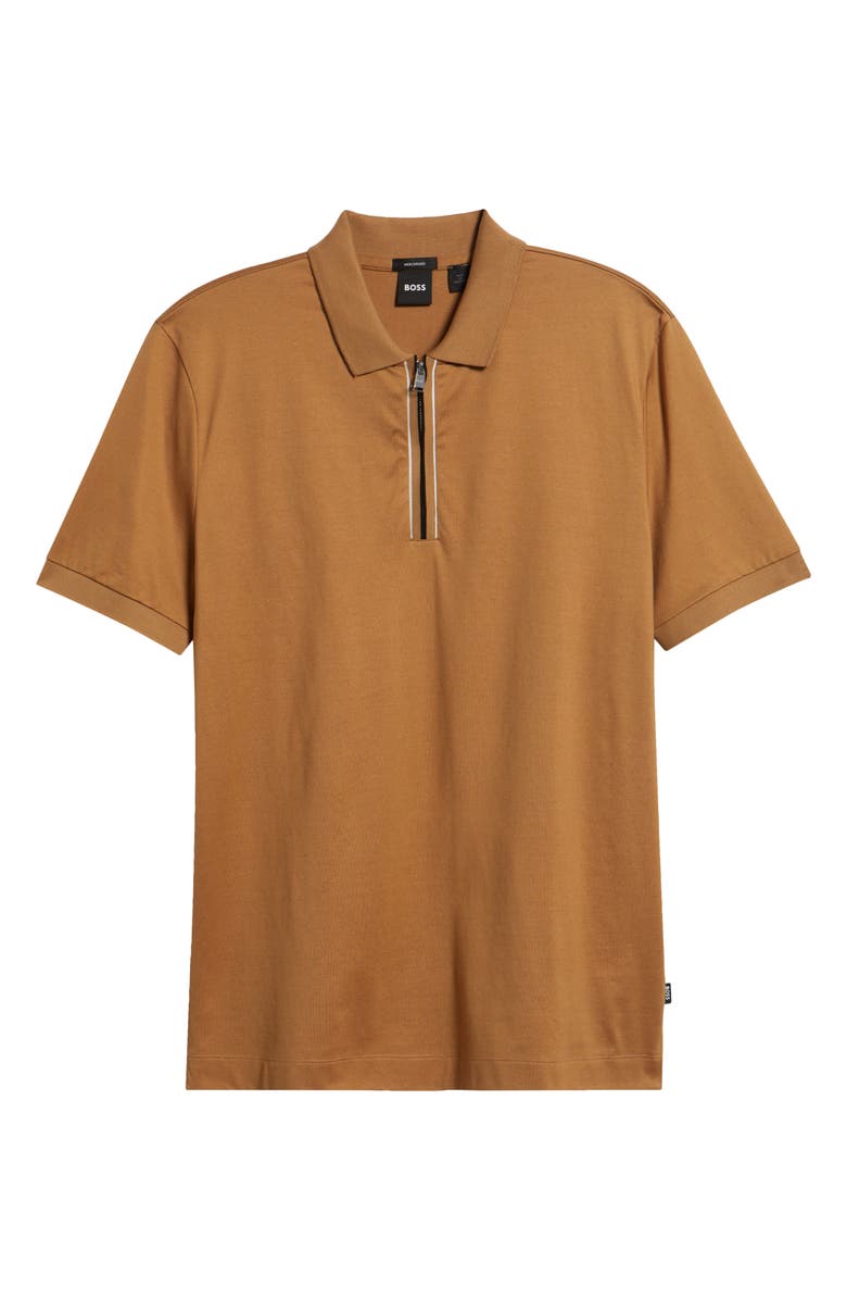 BOSS Paras Quarter Zip Cotton Polo, Alternate, color, Medium Beige