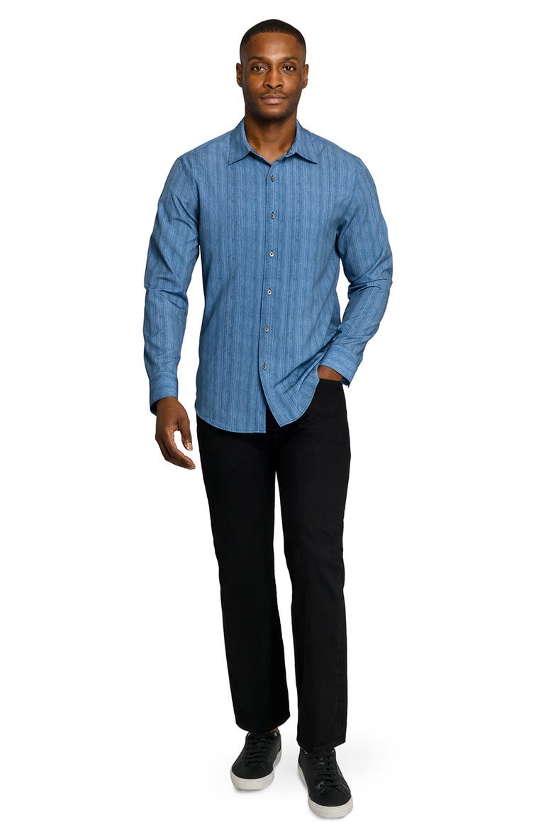Slim Fit Indigo Abstract Stripe Performance Button-Up Shirt, Alternate, color, INDIGO