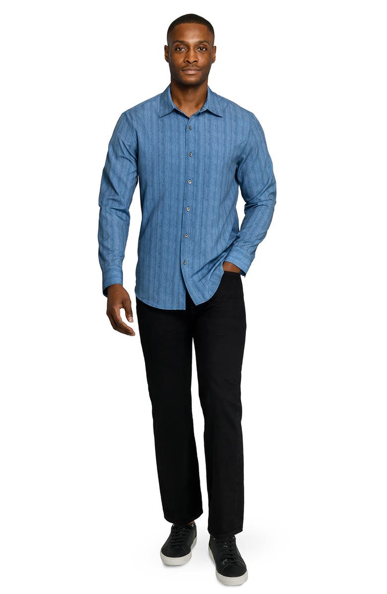 W.R.K Slim Fit Indigo Abstract Stripe Performance Button-Up Shirt, Alternate, color, Indigo