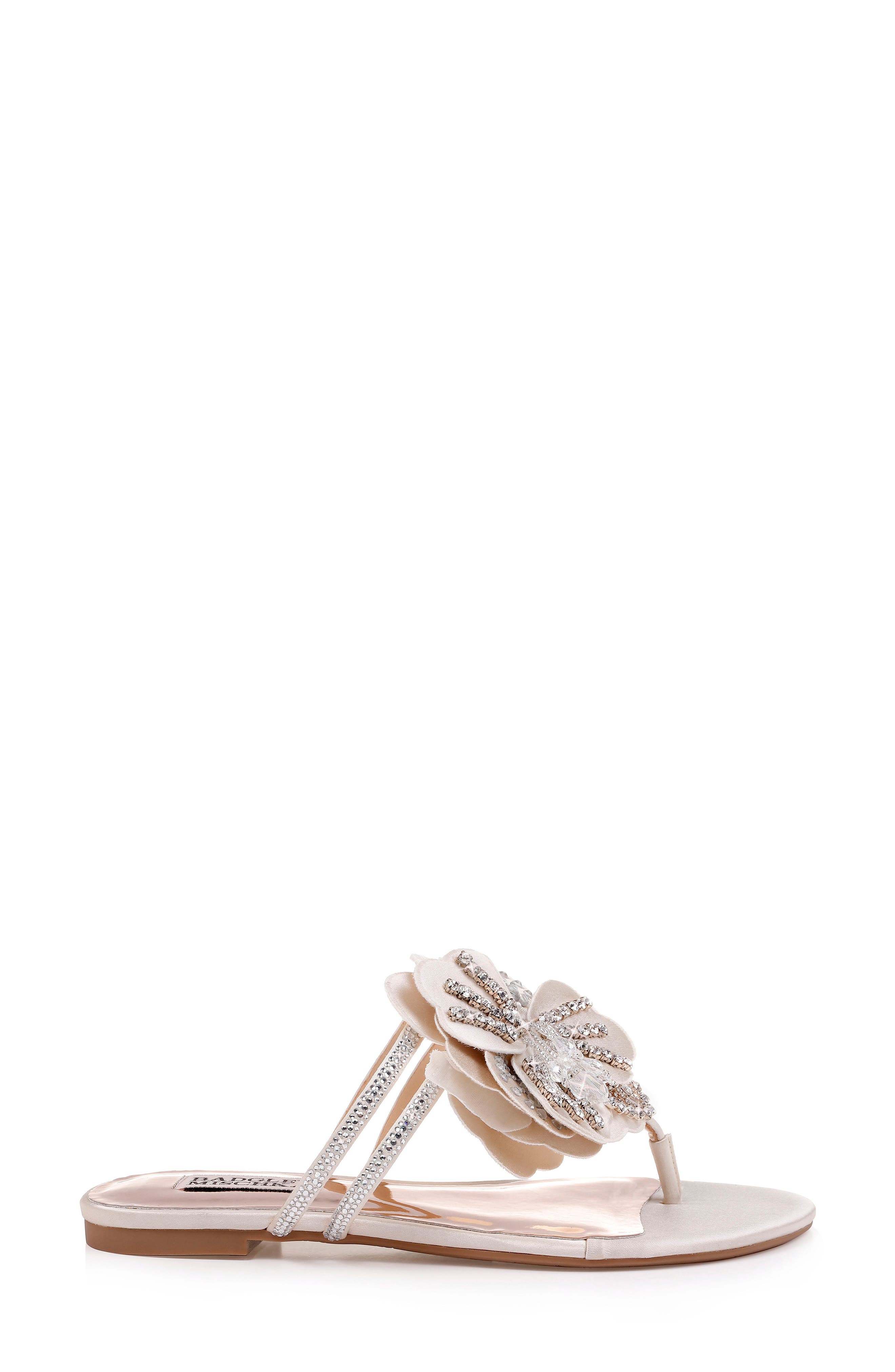 Badgley Mischka Laurie Embellished Slide Sandal, Alternate, color, IVORY SATIN