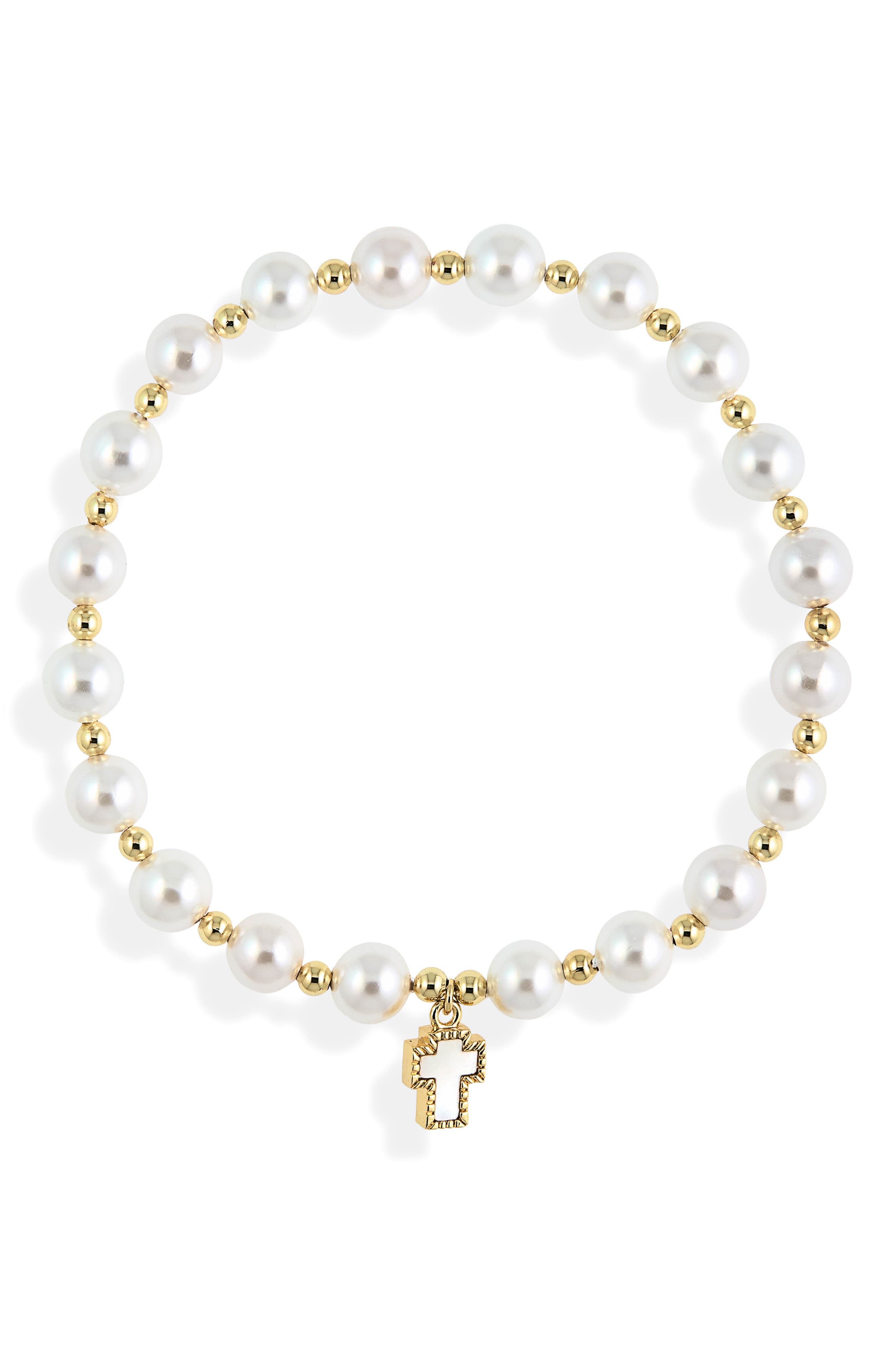 ARGENTO VIVO Freshwater Pearl Mother-of-Pearl Cross Charm Bracelet