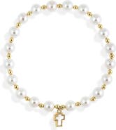 ARGENTO VIVO Freshwater Pearl Mother-of-Pearl Cross Charm Bracelet