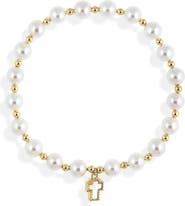 ARGENTO VIVO Freshwater Pearl Mother-of-Pearl Cross Charm Bracelet