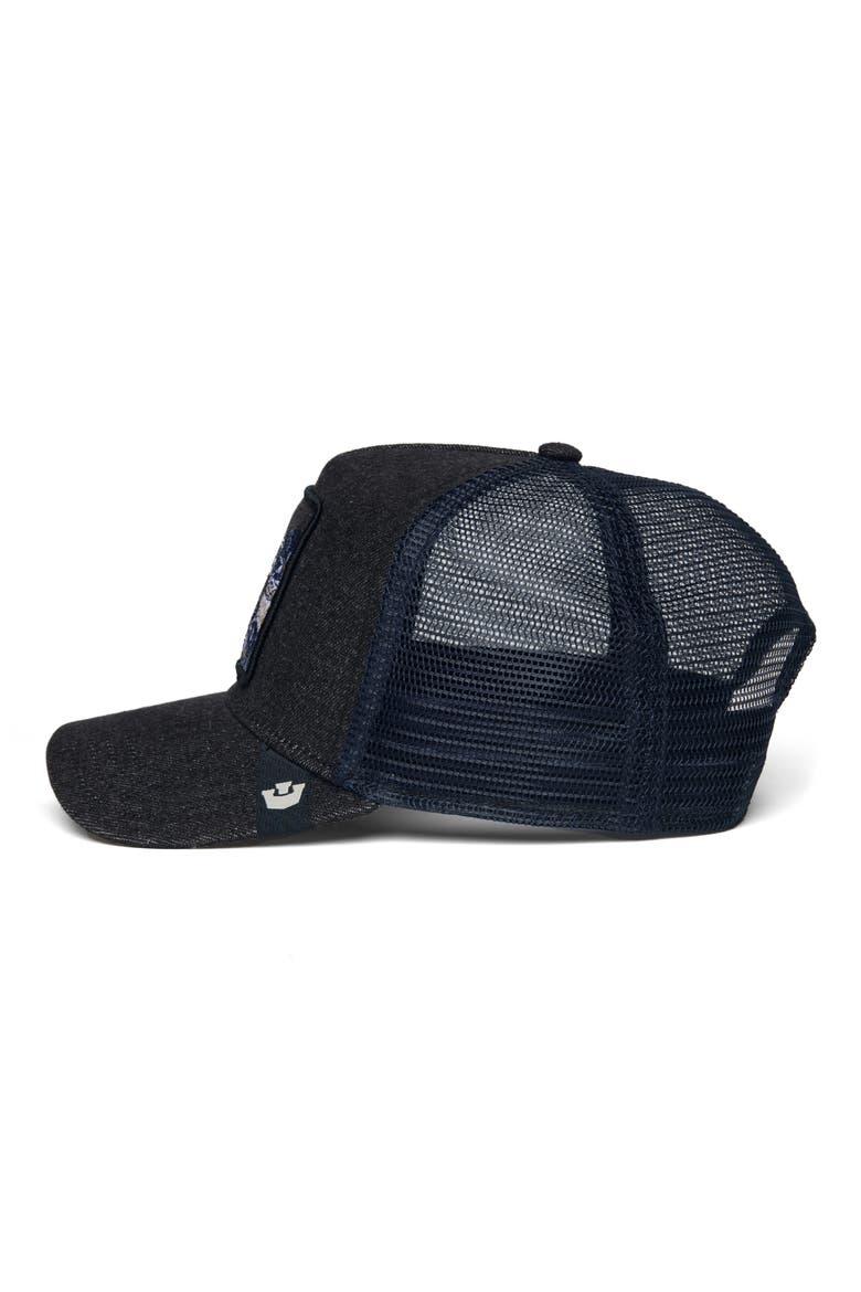 Toxic Snake Patch Denim Snapback Trucker Hat, Alternate, color, DENIM