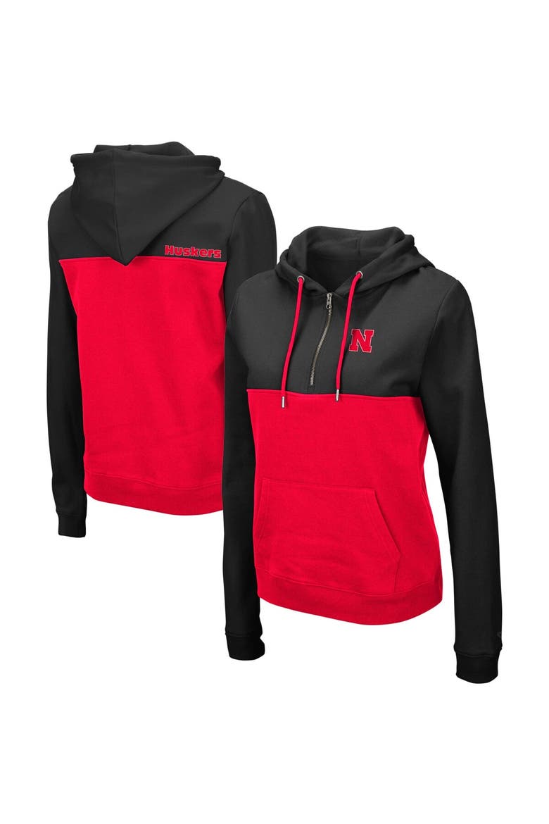 Women's Colosseum Black/Red Nebraska Huskers Aidan Lightweight Half-Zip Hoodie, Main, color, Black