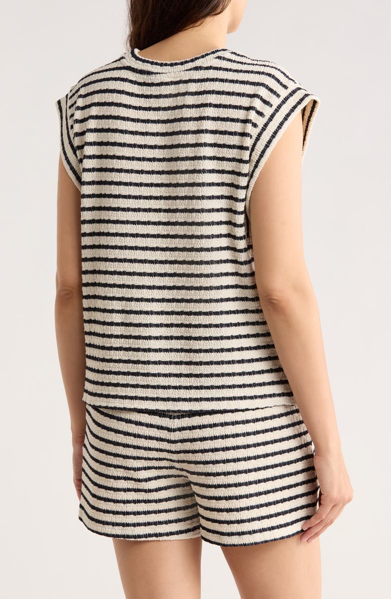 Bobeau Cap Sleeve Top, Alternate, color, Cream/ Dark Navy