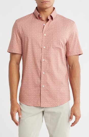 Faherty Playa Short Sleeve Stretch Organic Cotton Button-down Shirt In Pink