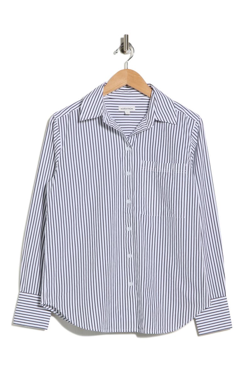 Stripe Poplin Button-Up Shirt, Alternate, color, WHITE- NAVY NIGHT SAMBA STRIPE