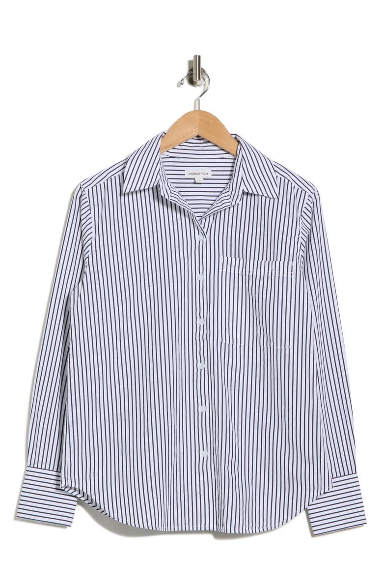 Nordstrom Stripe Poplin Button-Up Shirt, Alternate, color, White- Navy Night Samba Stripe