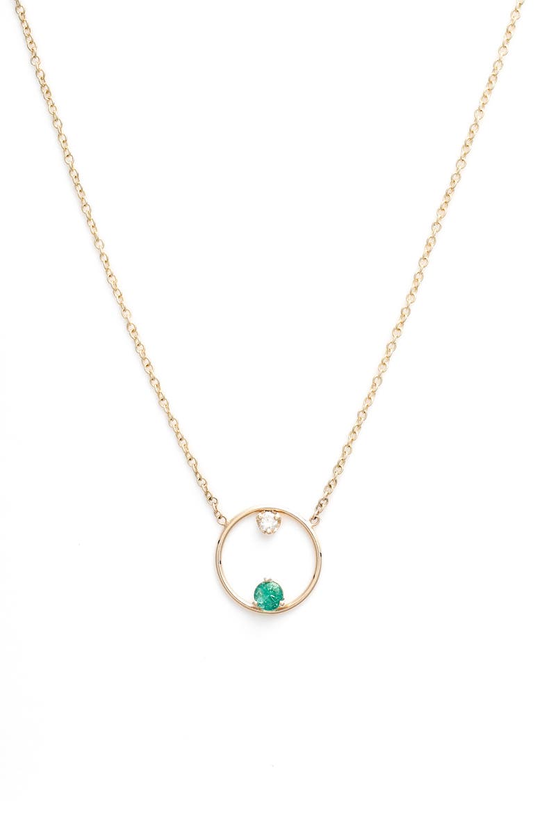 Zoë Chicco Emerald and Diamond Open Circle Necklace, Main, color, 