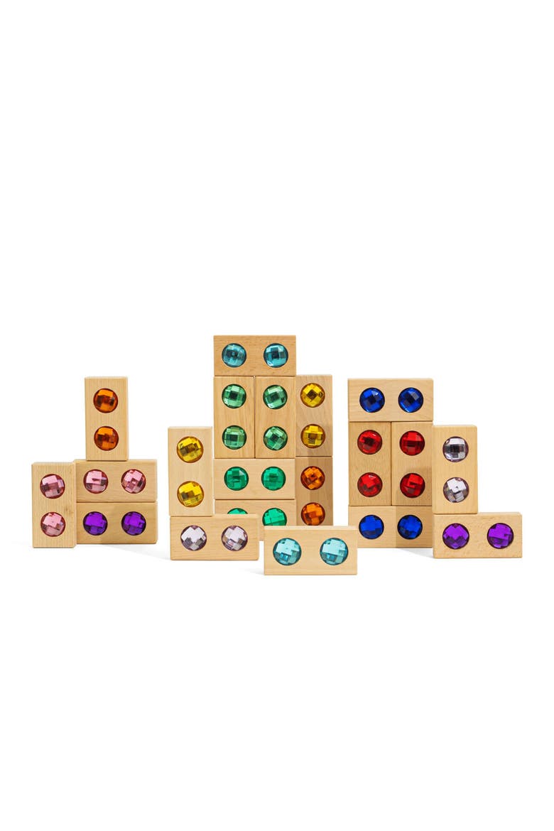 Hero Wooden Building Blocks with Acrylic Gemstones - 20 Pieces, Alternate, color, Multicolor