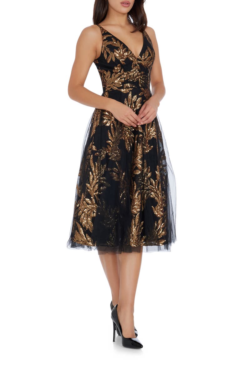 Courtney Sequin Lace Cocktail Dress, Alternate, color, GOLD MULTI