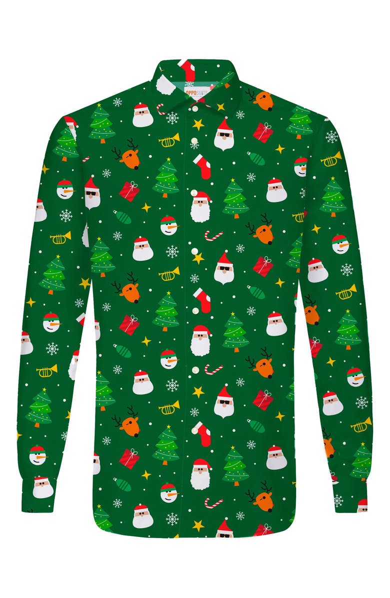 OppoSuits Festive Christmas Print Trim Fit Button-Up Shirt, Alternate, color,